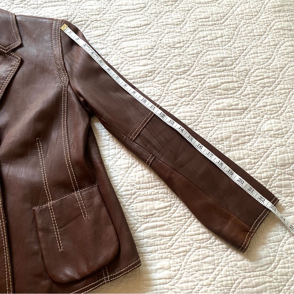 Cabi Brown Leather Blazer Jacket Contrast Stitch Moto Women’s 8 - Picture 9 of 15